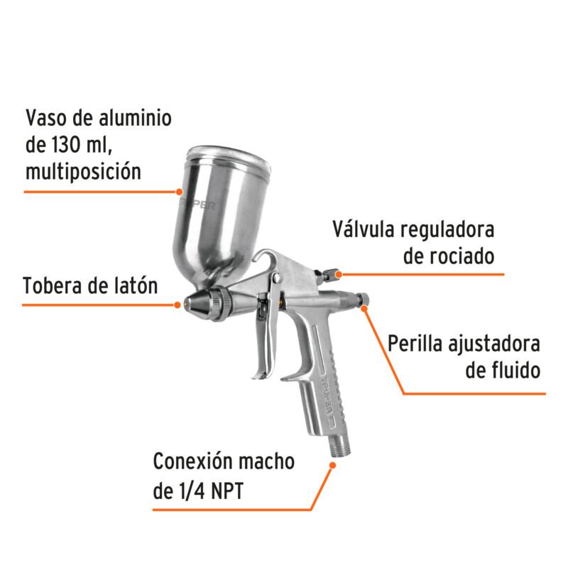 PIPI-400FC1.jpg Código: 11098 Pistola compacta p/retoque LVMP vaso alum, 0.5 mm, Truper PIPI-400