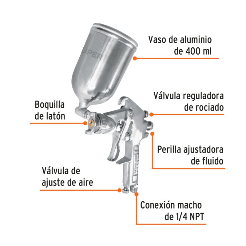 PIPI-420FC1.jpg Código: 11095 Pistola p/pintar gravedad LVMP vaso aluminio, 1.4 mm, Truper PIPI-420