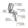Código: 13060 Pistola p/pintar gravedad LVMP vaso aluminio, 2 mm, Truper PIPI-422