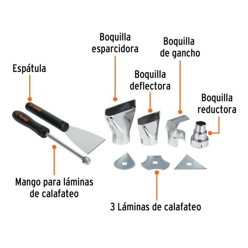 PISCA-AFC2.jpg Código: 16432 Pistola de calor 2000W con 9 accesorios, TRUPER PRO PISCA-A