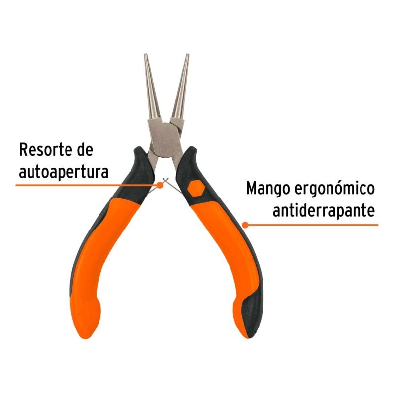 PM-PR4FC1.jpg Código: 17370 Mini pinza de punta redonda 5' mango Comfort Grip, Truper PM-PR4