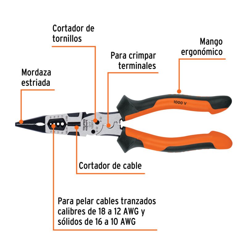 PMU-8PXFC1.jpg Código: 103013 Pinza multiuso 8' punta larga, comfort grip, Truper expert PMU-8PX