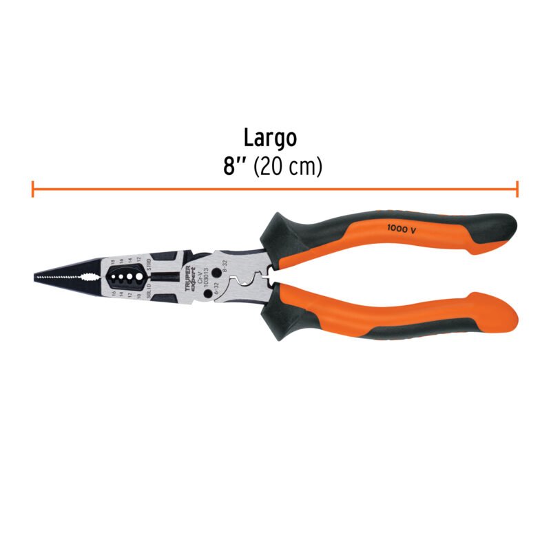 PMU-8PXFC2.jpg Código: 103013 Pinza multiuso 8' punta larga, comfort grip, Truper expert PMU-8PX