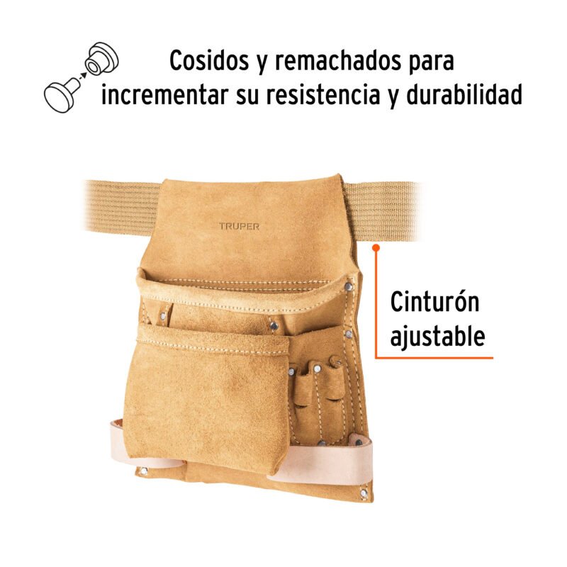 POHE-10CFC1.jpg Código: 11533 Porta herramientas de carnaza con 10 compartimentos, Truper POHE-10C