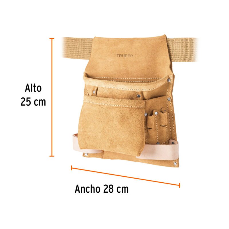 POHE-10CFC2.jpg Código: 11533 Porta herramientas de carnaza con 10 compartimentos, Truper POHE-10C