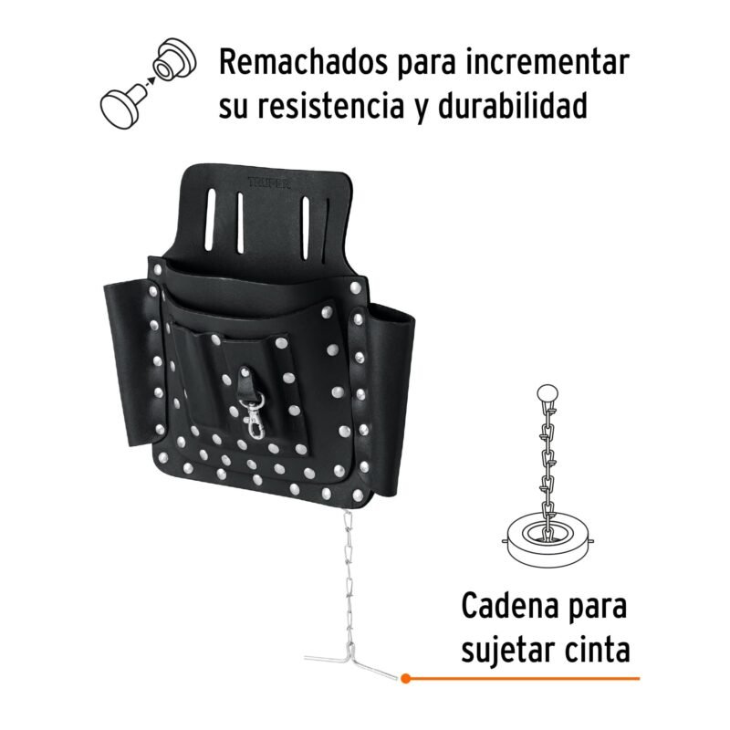 POHE-8CUFC1.jpg Código: 11511 Porta herramientas de cuero con 8 compartimentos, Truper POHE-8CU