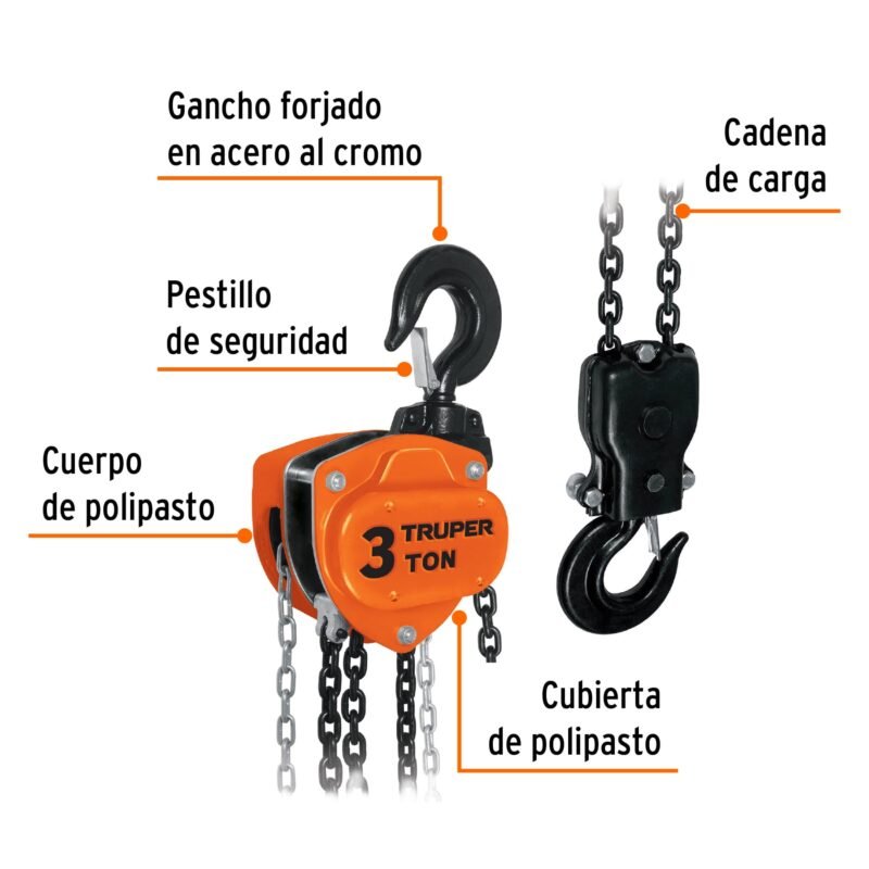 POL-3FC1.jpg Código: 16827 Polipasto industrial de cadena, 3 toneladas, Truper POL-3