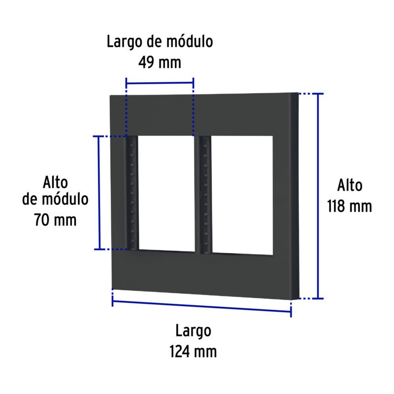 Código: 47999 Placa 2 ventanas, 6 módulos, línea Española, color negro PP6M-EN