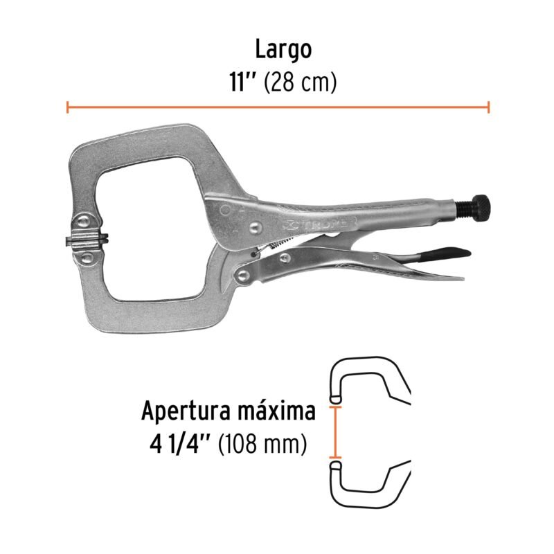 Código: 17427 Pinza de presión 11' tipo 'C' con mordaza autoajustable PPC-11R
