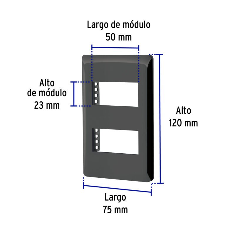 Código: 47870 Placa negra de 2 ventanas 1 módulo, línea Lisboa, Volteck PPDO-LN