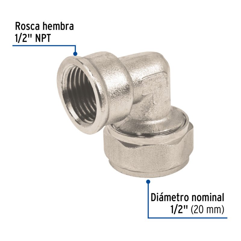 PPG-12HFC2.jpg Código: 45922 Codo 90° para PEALPE, 1/2', con rosca hembra, Foset PPG-12H