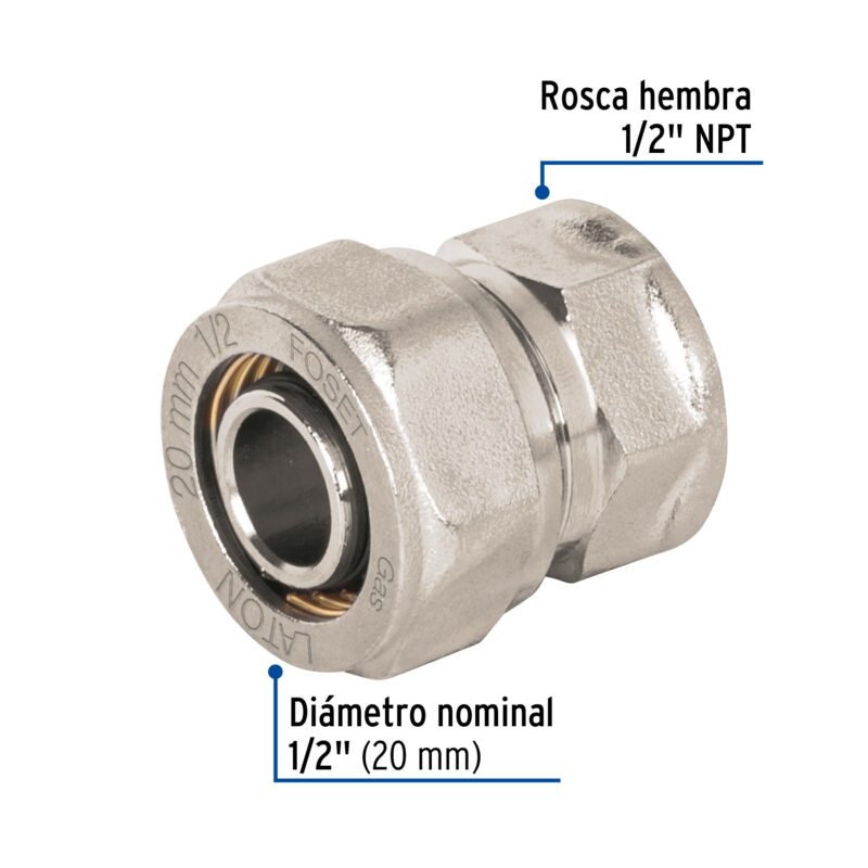 PPG-12NHFC2.jpg Código: 45933 Conector para PEALPE, 1/2', con rosca hembra, Foset PPG-12NH