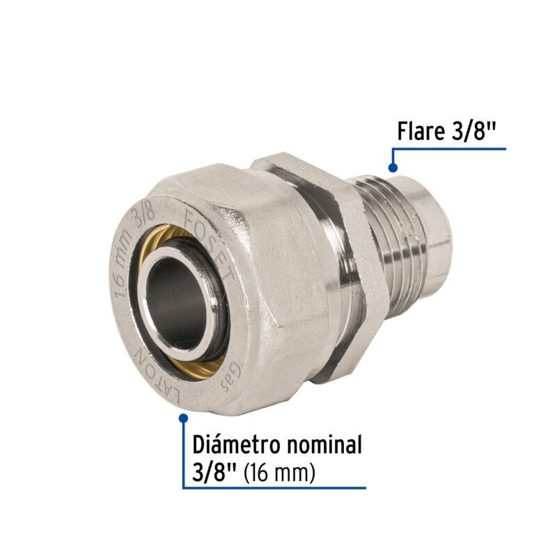 PPG-38CFFC2.jpg Código: 45941 Conector para PEALPE, 3/8' a flare 3/8', Foset PPG-38CF