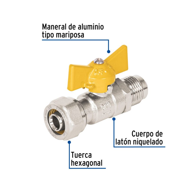 PPG-38VFFC1.jpg Código: 45946 Válvula esfera para PE-AL-PE, 3/8'a flare 3/8', Foset PPG-38VF