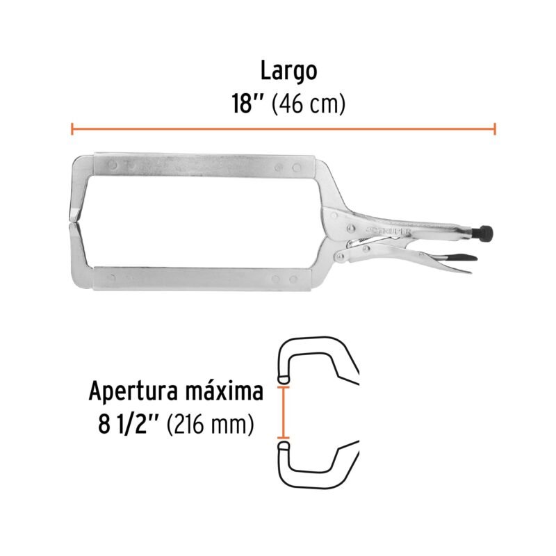 Código: 17418 Pinza de presión 18' tipo 'C' con mordaza fija, Truper PPP-18R