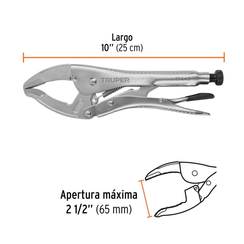 PPT-10AFC2.jpg Código: 17448 Pinza de presión 10' apertura amplia, Truper PPT-10A