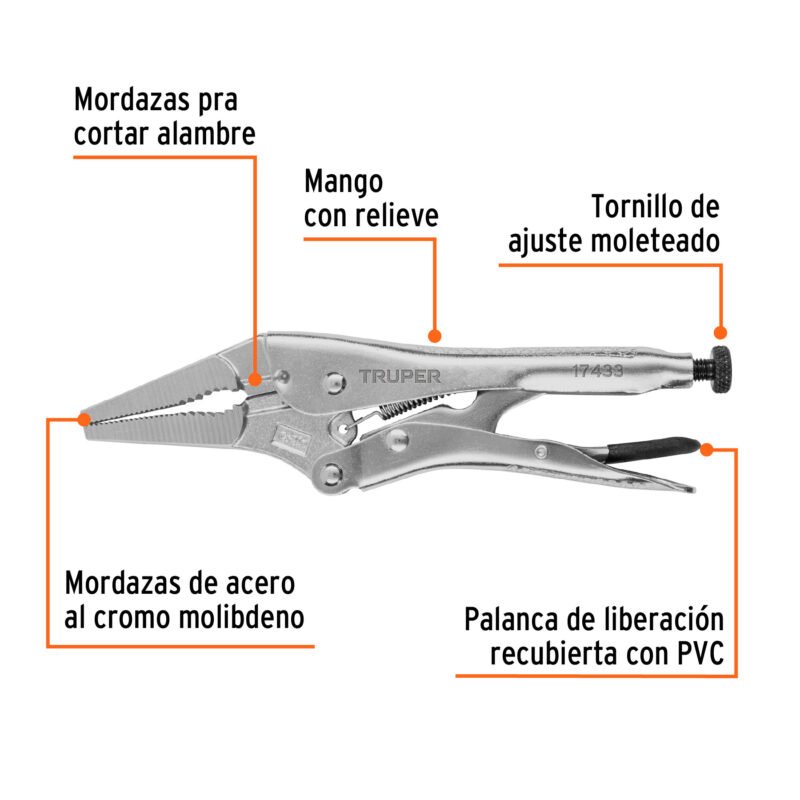 PPT-9PLFC1.jpg Código: 17433 Pinza de presión 9', punta larga, Truper PPT-9PL
