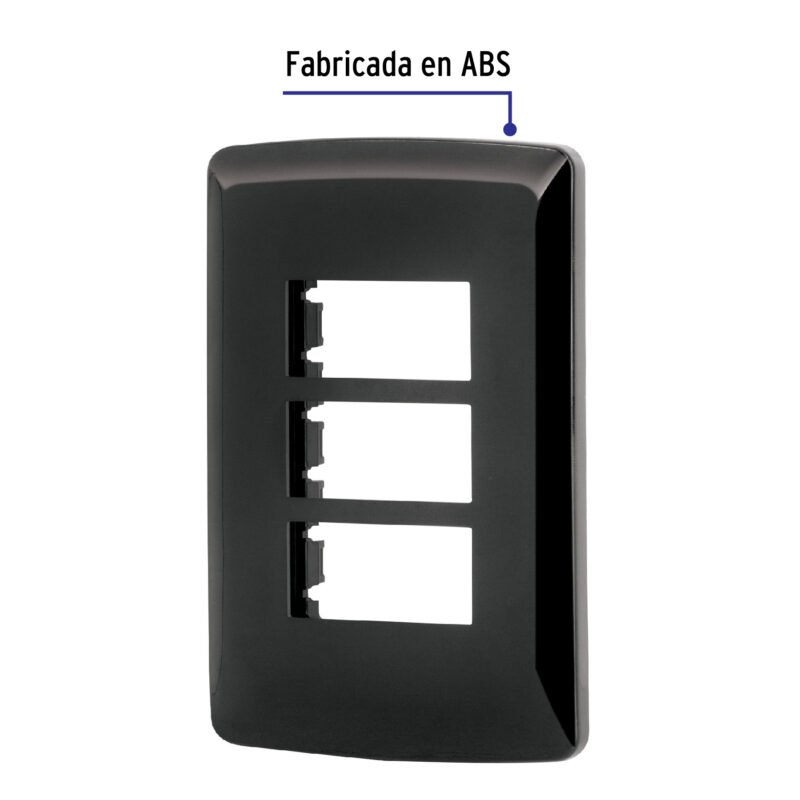 Código: 40138 Placa 3 modulos, Italiana, color negro, Volteck PPTR-IN