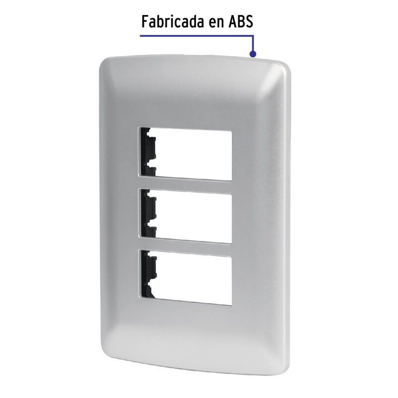 Código: 46399 Placa 3 módulos de ABS, línea italiana, color plata, Volteck PPTR-IP