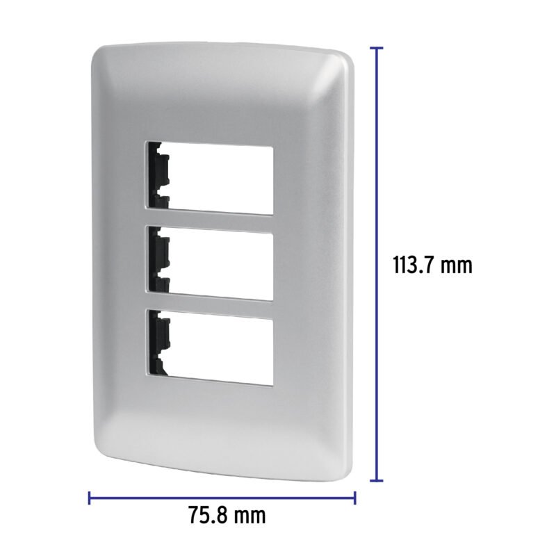 Código: 46399 Placa 3 módulos de ABS, línea italiana, color plata, Volteck PPTR-IP
