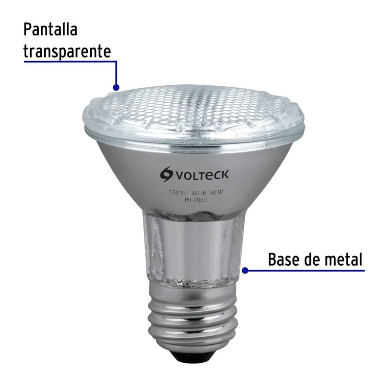 PR-2050FC1.jpg Código: 47244 Lámpara de halógeno 50 W tipo PAR 20, en caja, Volteck PR-2050