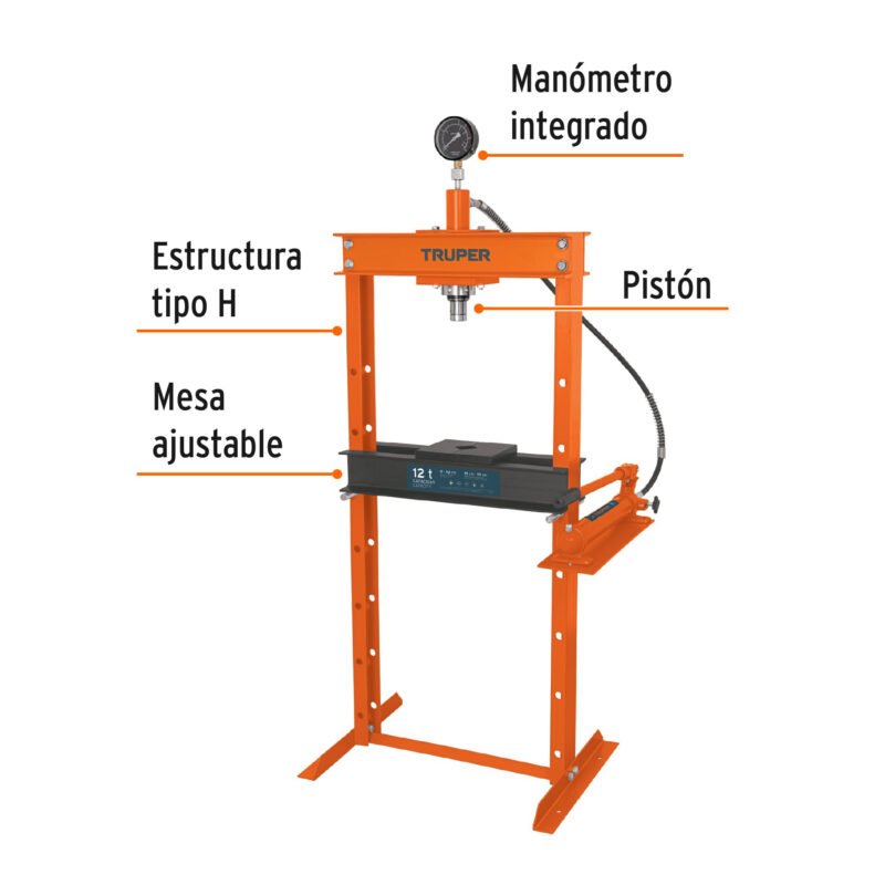 PREH-12FC1.jpg Código: 17681 Prensa hidráulica tipo 'H' de 12 ton, con pistón, Truper PREH-12
