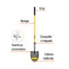 Código: 17166 Pala redonda Tru Pro, mango largo de fibra de vidrio 48' PRL-F
