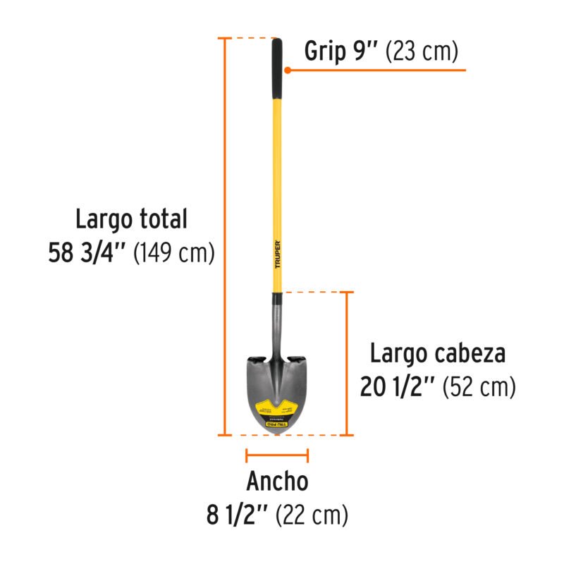 PRL-FFC2.jpg Código: 17166 Pala redonda Tru Pro, mango largo de fibra de vidrio 48' PRL-F