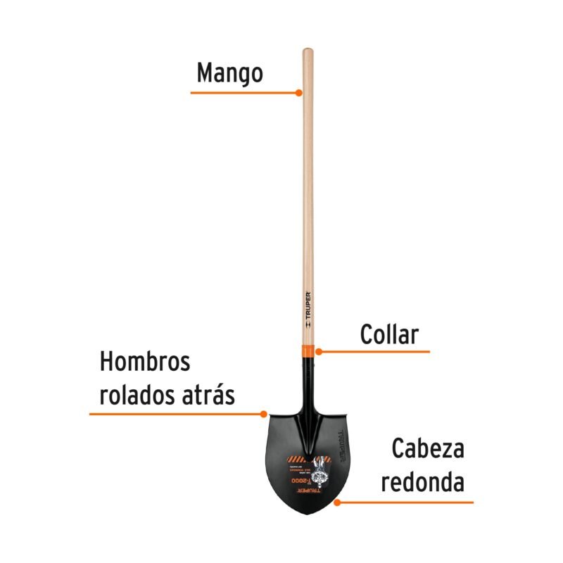 PRL-P4FC1.jpg Código: 11149 Pala redonda # 4 T-2000, mango largo 45', Truper PRL-P4