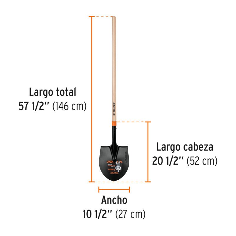 PRL-P4FC2.jpg Código: 11149 Pala redonda # 4 T-2000, mango largo 45', Truper PRL-P4