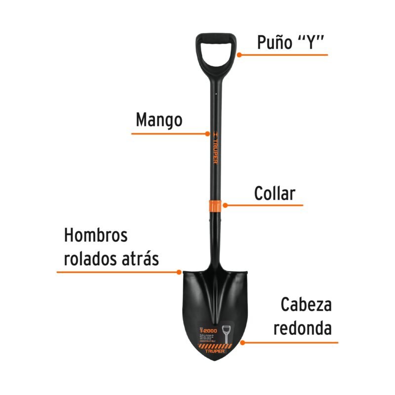 PRY-PFFC1.jpg Código: 102458 Pala redonda T-2000, puño 'Y' mango fibra de vidrio, Truper PRY-PF