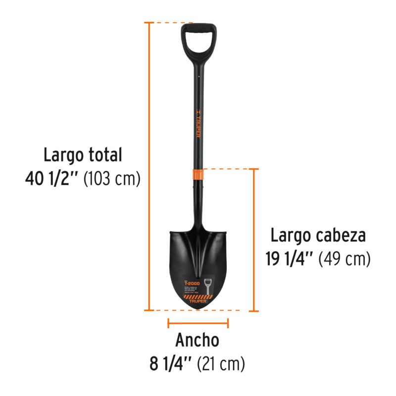 PRY-PFFC2.jpg Código: 102458 Pala redonda T-2000, puño 'Y' mango fibra de vidrio, Truper PRY-PF