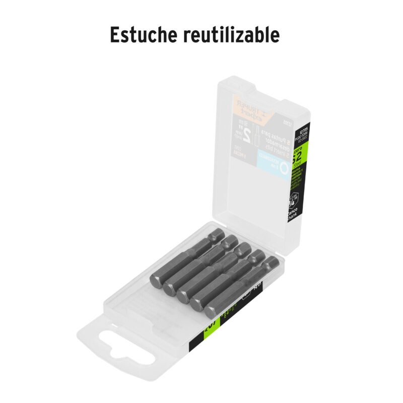 PUDE-7208FC2.jpg Código: 12705 Estuche con 5 puntas hexagonales de 8 mm largo 2', Expert PUDE-7208