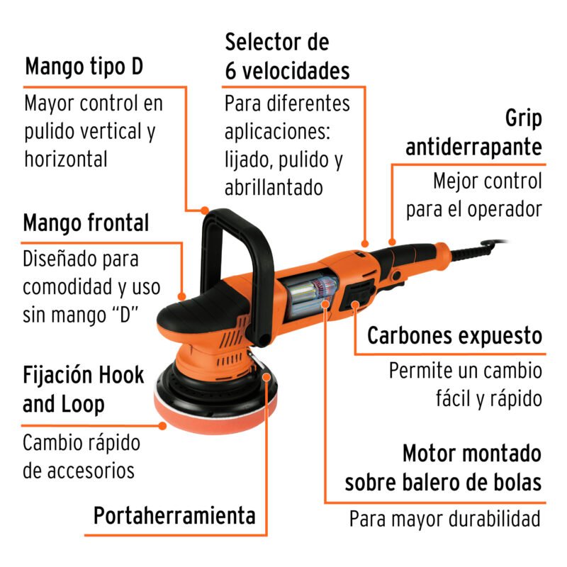 Código: 102333 Pulidora doble acción 6', 900W, TRUPER PRO PULA-6A