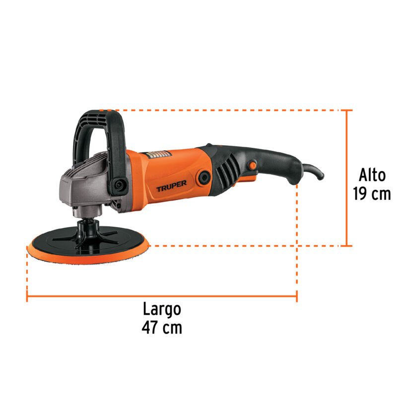 PULA-7A3FC2.jpg Código: 16626 Pulidora velocidad variable 7', 1200W, TRUPER PRO PULA-7A3