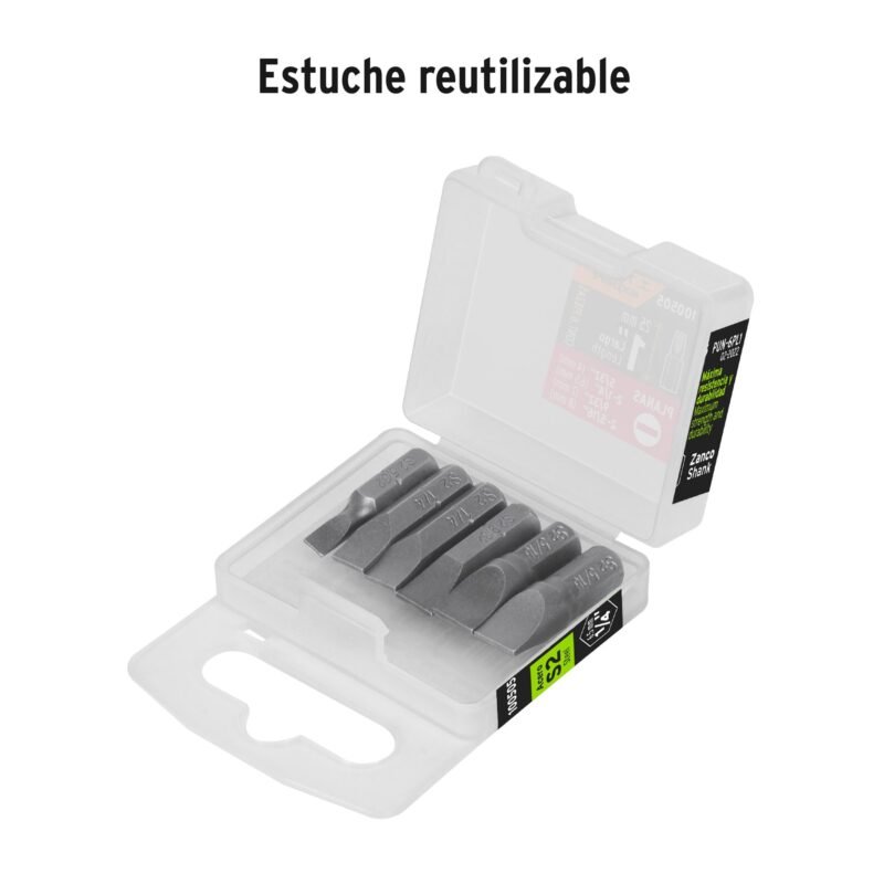 PUN-6PL1FC2.jpg Código: 100505 Estuche con 6 puntas planas combinadas largo 1', Expert PUN-6PL1