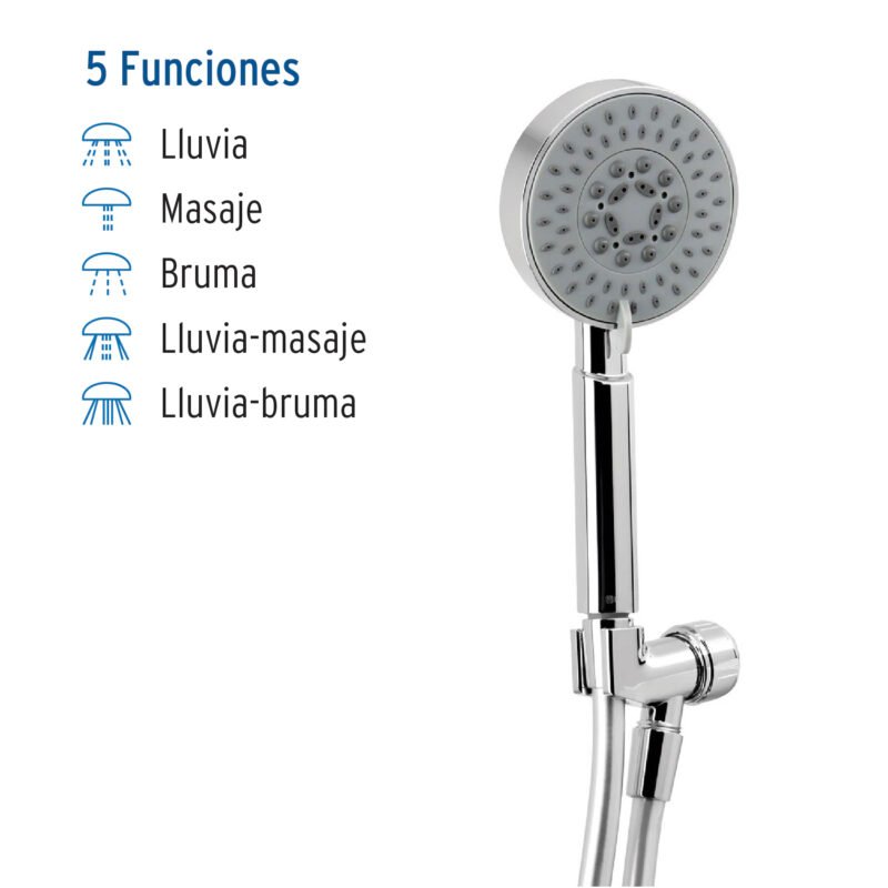 Código: 45165 Regadera cromo de teléfono 4' con soporte, Foset Element R-012