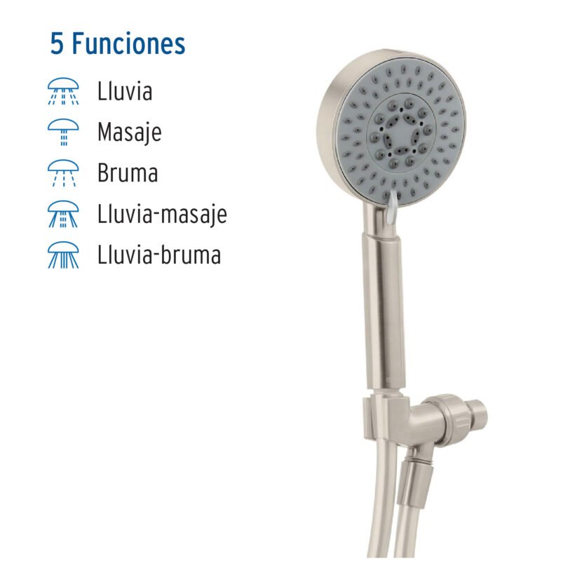R-012NFC1.jpg Código: 45166 Regadera satín de teléfono 4' con soporte, Foset Element R-012N