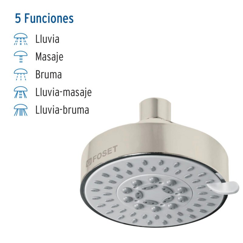 Código: 45170 Regadera satín 4'con 5 funciones, sin brazo, Foset Element R-202SN