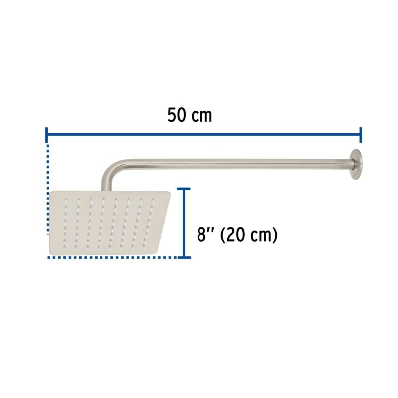 Código: 47744 Regadera cuadrada 8', acero inox, con brazo, satín, Túbig R-415N