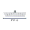 Código: 47739 Regadera cuadrada 8', acero inox, sin brazo, cromo, Túbig R-415S