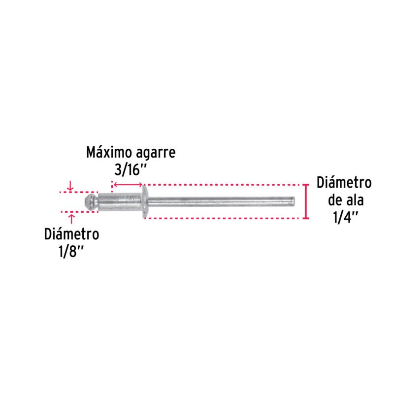 R-43BFC2.jpg Código: 44519 Bolsa con 50 remaches 1/8' x 3/16' de aluminio, ala 1/4' R-43B