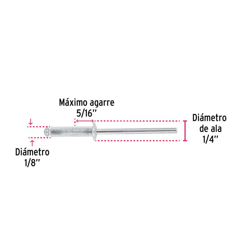 R-45BFC2.jpg Código: 44521 Bolsa con 50 remaches 1/8' x 5/16' de aluminio, ala 1/4' R-45B