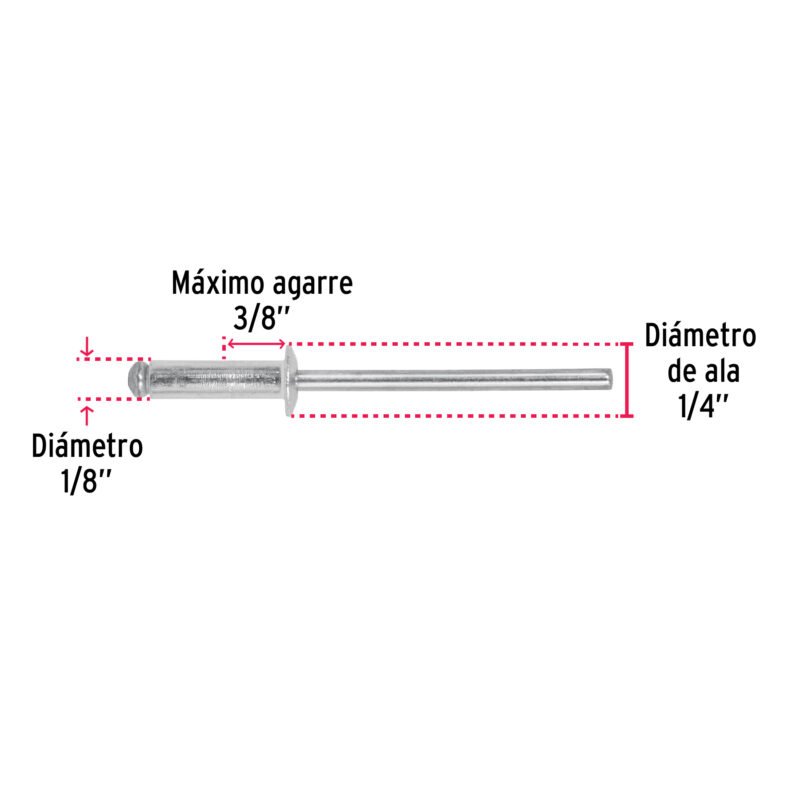 R-46BFC2.jpg Código: 44522 Bolsa con 50 remaches 1/8' x 3/8' de aluminio, ala 1/4 R-46B