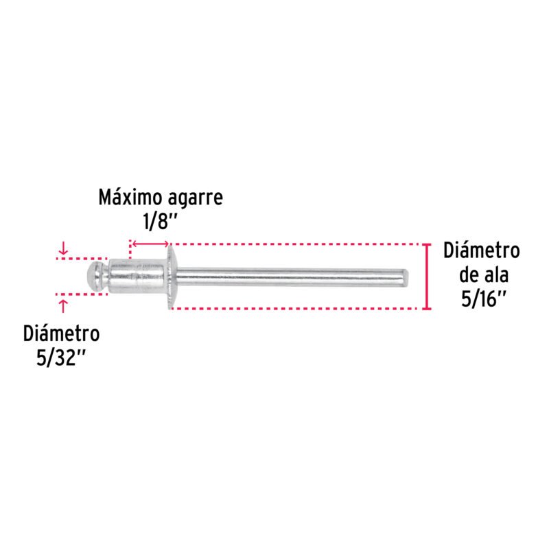 R-52BFC2.jpg Código: 44524 Bolsa con 50 remaches 5/32' x 1/8' de aluminio, ala 5/16' R-52B