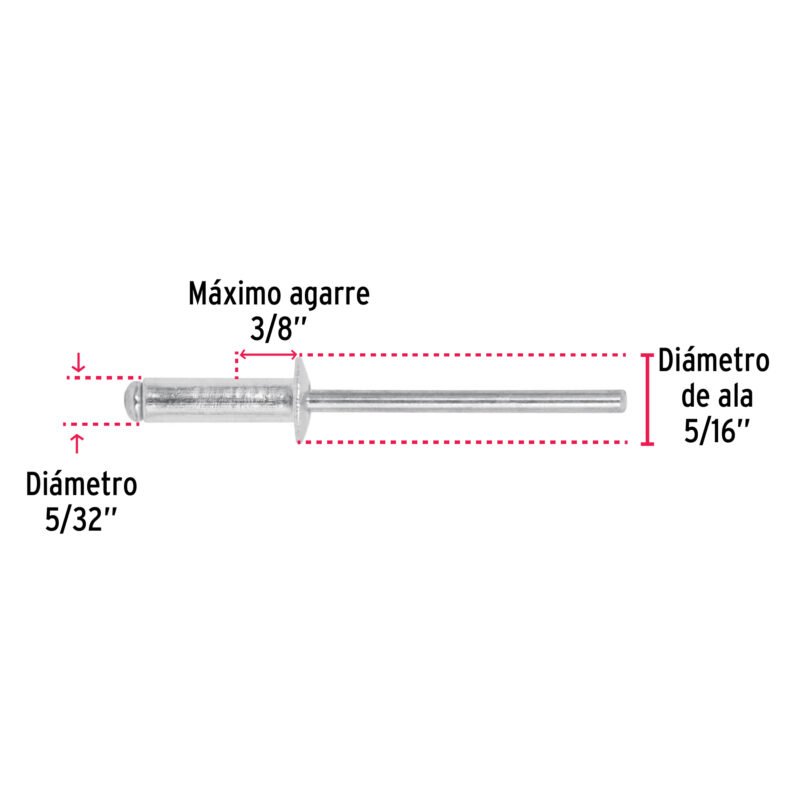 R-56BFC2.jpg Código: 44526 Bolsa con 50 remaches 5/32' x 3/8' de aluminio, ala 5/16' R-56B