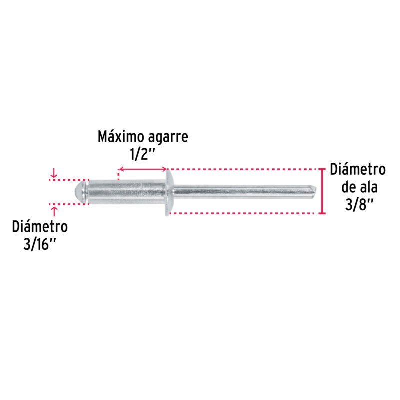 R-68BFC2.jpg Código: 44531 Bolsa con 50 remaches 3/16' x 1/2' de aluminio, ala 3/8' R-68B