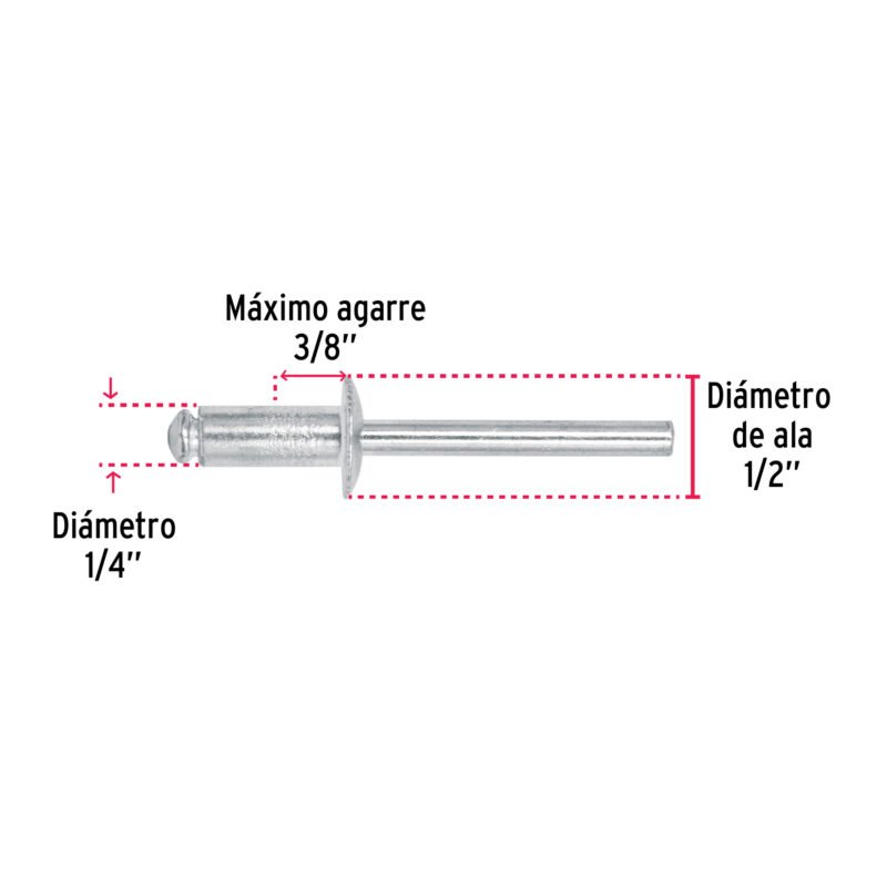 R-86BFC2.jpg Código: 44533 Bolsa con 50 remaches de 1/4' x 3/8' de aluminio, ala 1/2' R-86B