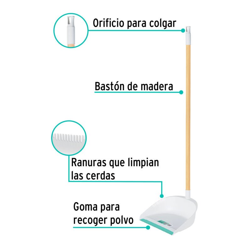 RECO-11BFC1.jpg Código: 57024 Recogedor plástico con bastón de madera, KLINTEK RECO-11B