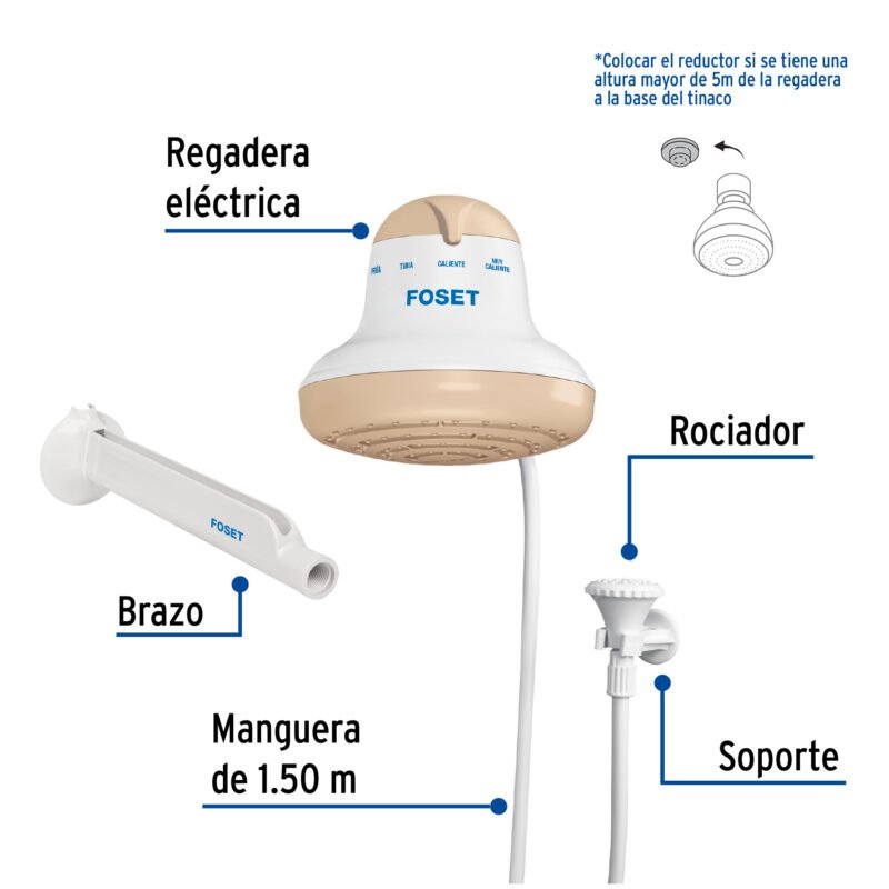 REGEL-6BFC1.jpg Código: 40240 Regadera eléctrica, 4 temperaturas, 16.5cm, beige, Foset REGEL-6B